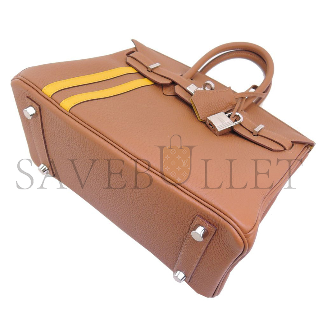 HERMES BIRKIN 25 TOGO LEATHER GOLDEN BROWN AMBER YELLOW SILVER BUCKLE BAG 1826222107982 (25*20*13cm)